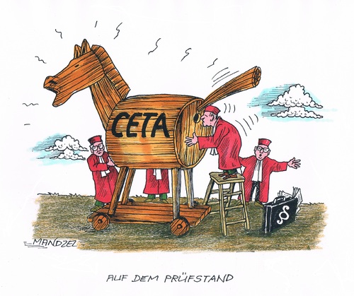 Cartoon: CETA (medium) by mandzel tagged ceta,bundesverfassungsgericht,freihandelsabkommen,kanada,trojaner,ceta,bundesverfassungsgericht,freihandelsabkommen,kanada,trojaner