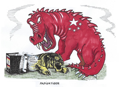 Cartoon: Da lacht der Drache... (medium) by mandzel tagged deutschland,china,drache,papiertiger,baerbock,außenpolitik,deutschland,china,drache,papiertiger,baerbock,außenpolitik