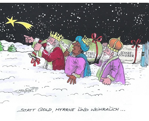 Cartoon: Die 3 Könige (medium) by mandzel tagged schnee,sternsinger,geschenke,schnee,sternsinger,geschenke