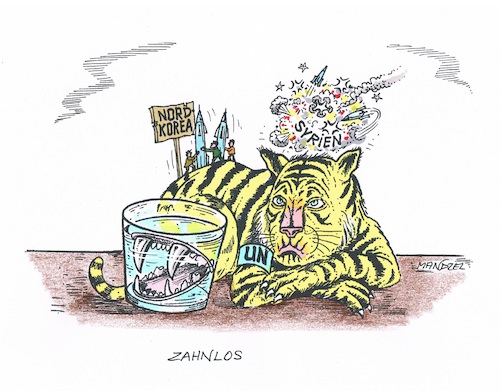 Cartoon: Die UN ist ein zahnloser Tiger (medium) by mandzel tagged trump,syrien,krieg,giftgas,un,menschenrechte,unberechenbarkeit,mandzel,karikatur,nordkorea,tiger,zahnlosigkeit,trump,syrien,krieg,giftgas,un,menschenrechte,unberechenbarkeit,mandzel,karikatur,nordkorea,tiger,zahnlosigkeit