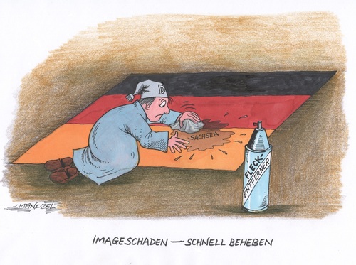 Cartoon: Eile tut Not (medium) by mandzel tagged sachsen,flüchtlinge,imageschaden,michel,deutschland,sachsen,flüchtlinge,imageschaden,michel,deutschland