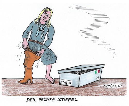 Cartoon: Ein rechter Stiefel (medium) by mandzel tagged italien,eu,besorgnis,meloni,italien,eu,besorgnis,meloni