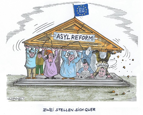 Cartoon: EU-Asylreform (medium) by mandzel tagged eu,asylreform,ungarn,polen,flüchtlinge,eu,asylreform,ungarn,polen,flüchtlinge
