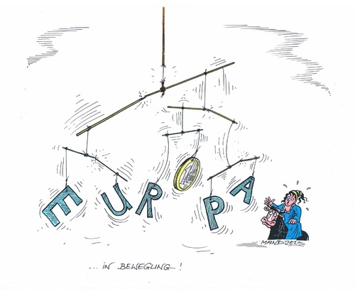 Cartoon: Europa in Bewegung (medium) by mandzel tagged europa,euro,mobile,unkontrollierbare,bewegungen