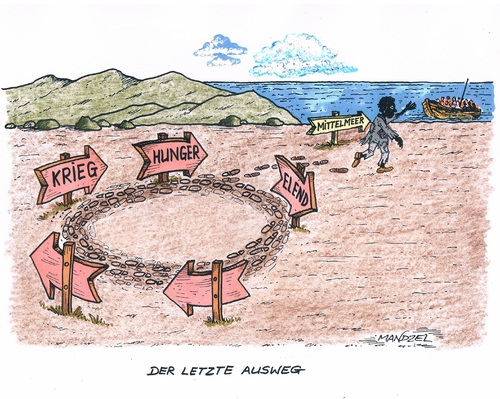 Cartoon: Flucht übers Mittelmeer (medium) by mandzel tagged flucht,asyl,mittelmeer,europa,hunger,krieg,elend,flucht,asyl,mittelmeer,europa,hunger,krieg,elend