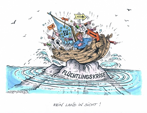 Cartoon: Flüchtlingskrise (medium) by mandzel tagged flüchtlinge,eu,merkel,richtungsänderungen,asyl,ausweglosigkeit,flüchtlinge,eu,merkel,richtungsänderungen,asyl,ausweglosigkeit