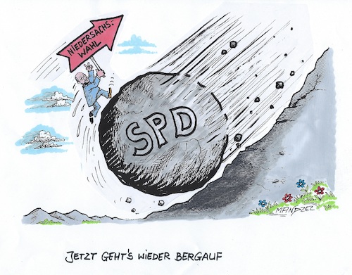 Cartoon: Für Schulz gehts wieder aufwärts (medium) by mandzel tagged schulz,niedersachsen,hoffnung,aufwärtstrend,landtagswahlen,spd,erholung,schulz,niedersachsen,hoffnung,aufwärtstrend,landtagswahlen,spd,erholung