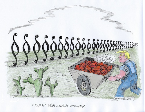 Cartoon: Gegen-Mauer (medium) by mandzel tagged usa,notstand,trump,mauerbau,klagen,usa,notstand,trump,mauerbau,klagen