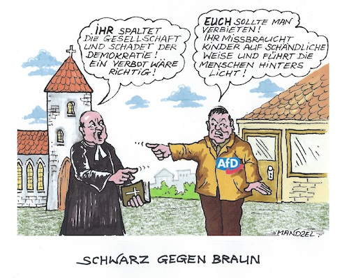Cartoon: Gespaltenes Deutschland (medium) by mandzel tagged kirche,afd,deutschland,demokratie,spaltung,wahlen,kirche,afd,deutschland,demokratie,spaltung,wahlen