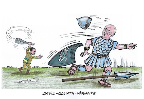 Cartoon: Goliath auf dem Rückzug (medium) by mandzel tagged selenskyj,krieg,sanktionen,energiepreise,inflation,eu,selenskyj,krieg,sanktionen,energiepreise,inflation,eu