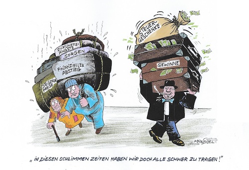 Cartoon: Jeder hat schwer zu tragen (medium) by mandzel tagged krieg,selenskyj,umwelt,inflation,energiemangel,steuergeschenke,überschussgewinne,zukunftsängste,deutschland,krieg,selenskyj,umwelt,inflation,energiemangel,steuergeschenke,überschussgewinne,zukunftsängste,deutschland