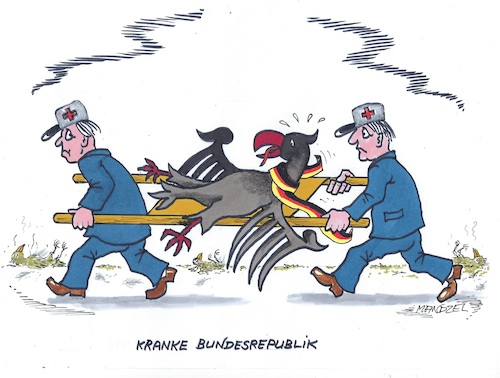 Krankes Land (medium) Cartoon: Krankes Land (medium) by mandzel tagged deutschland,infrastruktur,kanzler,stadtbild,vogelsterben,morbidität,gesellschaft,deutschland,infrastruktur,kanzler,stadtbild,vogelsterben,morbidität,gesellschaft