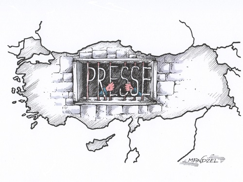 Cartoon: Meinungsfreiheit hinter Gittern (medium) by mandzel tagged türkei,pressefreiheit,menschenrechte,journalisten,gefängnis,erdogan,kritik,türkei,pressefreiheit,menschenrechte,journalisten,gefängnis,erdogan,kritik