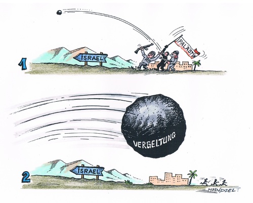 Cartoon: Rückschlag in Nahost (medium) by mandzel tagged israel,palästinenser,vergeltung,israel,palästinenser,vergeltung
