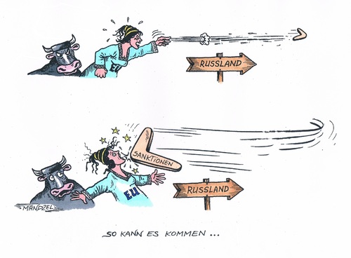 Cartoon: Saktionen gegen Russland (medium) by mandzel tagged ukraine,krim,russland,sanktionen,eu,bumerang,ukraine,krim,russland,sanktionen,eu,bumerang