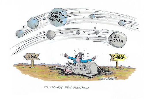 Cartoon: Sanktionen und Gegensanktionen (medium) by mandzel tagged trump,china,usa,hongkong,sanktionen,trump,china,usa,hongkong,sanktionen