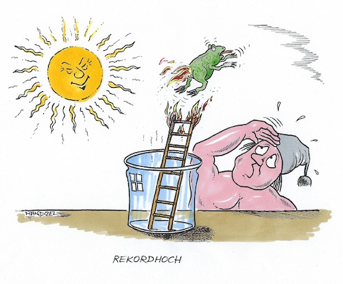 Cartoon: Supersommer (medium) by mandzel tagged sommer,2018,gluthitze,wetterfrosch,verbrennungen,rekordhoch,sommer,2018,gluthitze,wetterfrosch,verbrennungen,rekordhoch