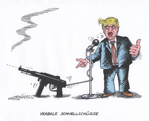 Cartoon: Trump lädt nach (medium) by mandzel tagged trump,usa,wahlen,repubikaner,unberechenbarkeit,populismus,wortwahl,entsetzen,mandzel,karikatur,trump,usa,wahlen,repubikaner,unberechenbarkeit,populismus,wortwahl,entsetzen,mandzel,karikatur