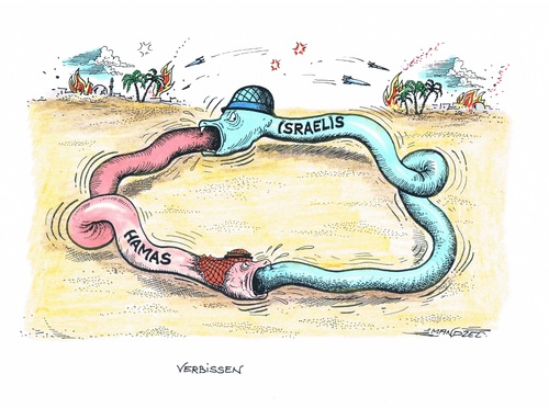 Cartoon: Verbissenes Festhalten (medium) by mandzel tagged hamas,israelis,schlangen,verbissenes,ringen,hamas,israelis,schlangen,verbissenes,ringen