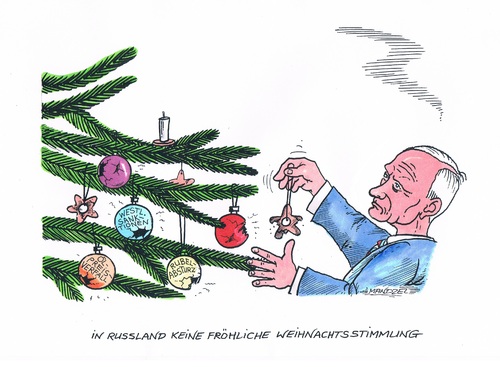 Cartoon: Verhagelte Weihnacht in Russland (medium) by mandzel tagged russland,putin,weihnachten,ölpreisverfall,rubalabsturz,wirtschaftskrise,russland,putin,weihnachten,ölpreisverfall,rubalabsturz,wirtschaftskrise