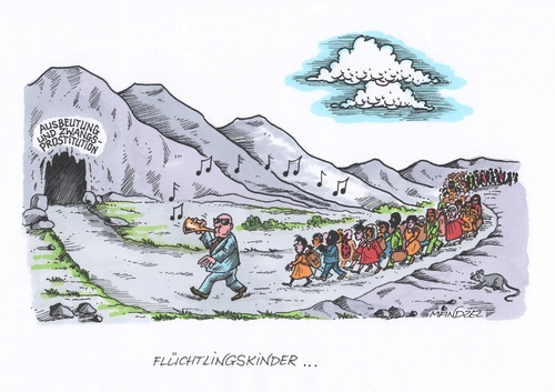 Cartoon: Verschwundene Flüchtlingskinder (medium) by mandzel tagged flüchtlingskinder,deutschland,vermutungen,rattenfänger,kriminalität,flüchtlingskinder,deutschland,vermutungen,rattenfänger,kriminalität