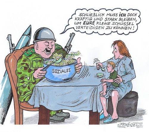 Cartoon: Vorrangstellung (medium) by mandzel tagged deutschland,waffen,verteidigung,armut,soziales,deutschland,waffen,verteidigung,armut,soziales