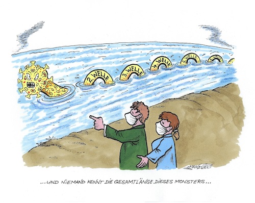 Cartoon: Wellen ohne Ende (medium) by mandzel tagged corona,pandemie,panik,chaos,hysterie,pleiten,wellen,corona,pandemie,panik,chaos,hysterie,pleiten,wellen