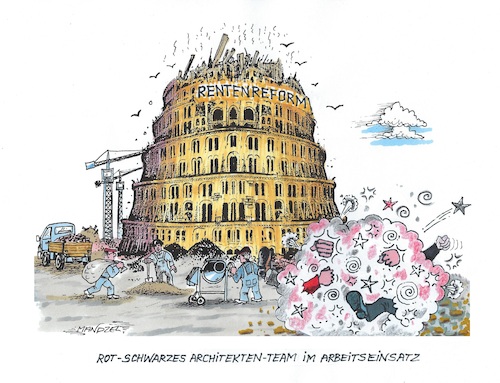 Cartoon: Wo das wohl endet ? (medium) by mandzel tagged deutschland,rentenreform,uneinigkeit,koalition,deutschland,rentenreform,uneinigkeit,koalition