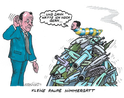 Cartoon: Wünsche über Wünsche (medium) by mandzel tagged russland,ukraine,selenskyj,waffengier,krieg,nimmersatt,wünsche,russland,ukraine,selenskyj,waffengier,krieg,nimmersatt