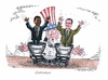 Cartoon: Romney und Obama gleichauf (small) by mandzel tagged usa,wahlkampf,obama,romney,waagschale