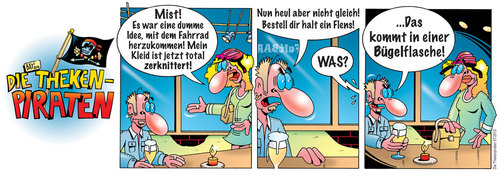 Cartoon: Die Thekenpiraten 57 (medium) by stefanbayer tagged theke,piraten,thekenpiraten,bar,kneipe,lounge,club,kleid,fahrrad,falten,zerknittert,flens,flensburger,pils,bier,bestellen,bügelflasche,freizeit,klugscheißen,stefanbayer,bayer,bay,faltbar