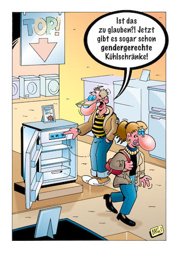 Cartoon: Gendergerecht (medium) by stefanbayer tagged sprache,gender,gendern,gendergerecht,sternchen,gendersternchen,kommunikation,kühlschrank,gefrierfach,stern,bay,stefanbayer,politik,gesellschaft,beziehungen