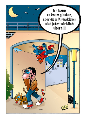 Cartoon: Klimakleber (medium) by stefanbayer tagged klima,klimakleber,aktivisten,umwelt,spiderman,protest,kleben,klebstoff,bay,stefanbayer