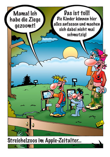 Cartoon: Ziegen zoomen! (medium) by stefanbayer tagged stefan,bayer,stefanbayer,ziegen,zoomen,apple,ipäd,iphone,zeitalter,streichelzoo,zoo,kinder,pony,mutter,anfassen,berühren,schmutzig,computer,digital,wirklichkeit,mama,wiese,fortschritt,telefonieren,erziehung