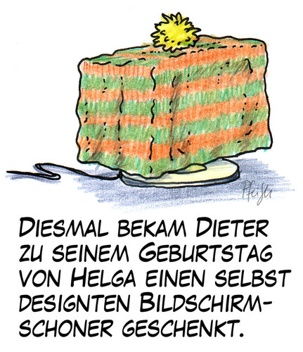 Cartoon: Bildschirmschoner (medium) by Andreas Pfeifle tagged bildschirm,bildschirmschoner,geschenk,geschenkidee