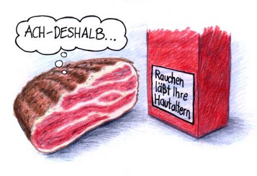 Cartoon: Erkenntnis eines Räucherspecks (medium) by Andreas Pfeifle tagged räucherspeck,rauchen,haut