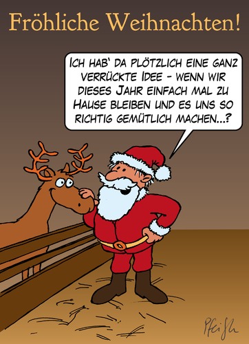 Cartoon: Nikolaus-spontan (medium) by Andreas Pfeifle tagged nikolaus,weihnacht,rentier,weihnachtsmann,spontan,idee,frohe,weihnachten