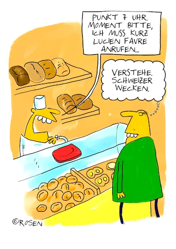 Cartoon: Schweizer Wecken (medium) by Holga Rosen tagged bäcker,wecker,bvb,bäcker,wecker,bvb,lucien,favre,fussball,trainer,schweiz,wecken,bäckerei,dortmund,borussia