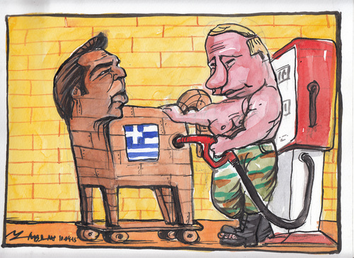 Cartoon: New trojan horse (medium) by Tchavdar tagged trojan,horse,tsipras,putin,eurounion,euroasia,ges,station,benzine,gasoline,greece,russia