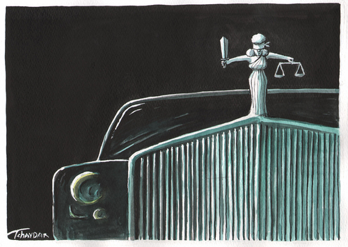 Cartoon: Rolls Royce Themis (medium) by Tchavdar tagged royce,rolls,luxurycar,tchavdar,low,court,justice,themis