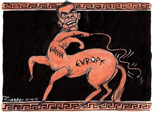 Cartoon: tsiptaur (medium) by Tchavdar tagged schengen,crisis,varoufakis,drahma,euro,eunion,europe,debts,greece,kentaur,tsipras