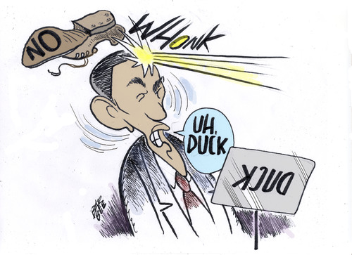 Cartoon: eye on the ball er shoe (medium) by barbeefish tagged obama