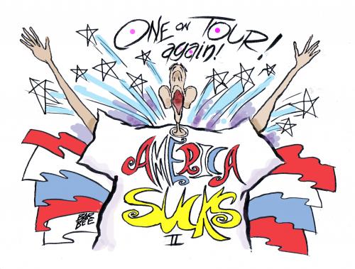 Cartoon: our spokesman on tour (medium) by barbeefish tagged obama