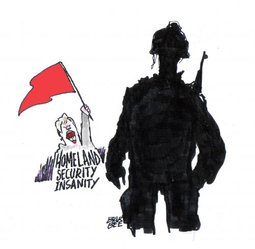 Cartoon: red flag on vets (medium) by barbeefish tagged homeland,security