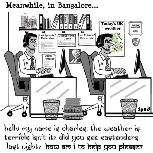 Cartoon: Bangalore (medium) by cartoonsbyspud tagged cartoon,spud,hr,recruitment,office,life,outsourced,marketing,it,finance,business,paul,taylor