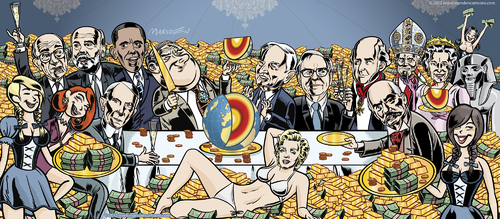 Cartoon: Let them eat cake! (medium) by ian david marsden tagged marsden,cartoon,depression,crash,boerse,stock,gold,money,obama,ows,street,wall,bailout,austerity,meltdown,financial,crisis,bankers,politicians,wall street,börse,banken,finanzkrise,wirtschaftskrise,wall,street