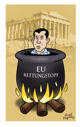 Cartoon: EU Rettungstopf (medium) by Miguelez tagged tsipras,griechenland,rettungstopf,eu