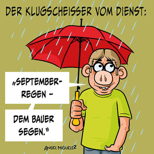 Cartoon: Klugscheisser vom Dienst (medium) by Miguelez tagged klugscheisser,herbst,schwein,reim,regen,spaetsommer