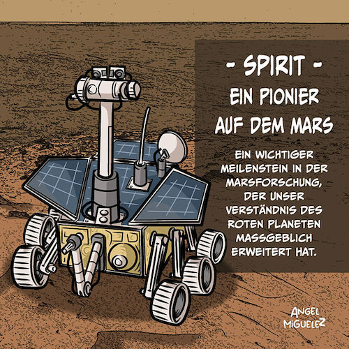 Cartoon: Spirit (medium) by Miguelez tagged spirit,marsrover,nasa,mars,astronomie,wissenschaft