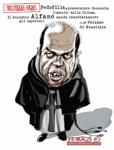 Cartoon: Alfano (medium) by portos tagged alfano,chiesa,pedofilia